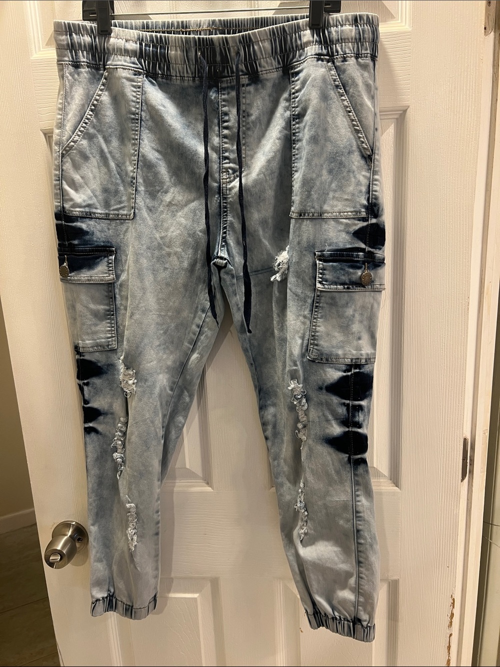 VIP Light Blue Distressed Cargo Joggers